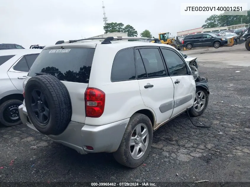 2004 Toyota Rav4 VIN: JTEGD20V140001251 Lot: 39965462