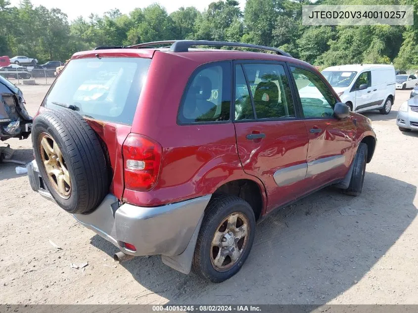 2004 Toyota Rav4 VIN: JTEGD20V340010257 Lot: 40013245