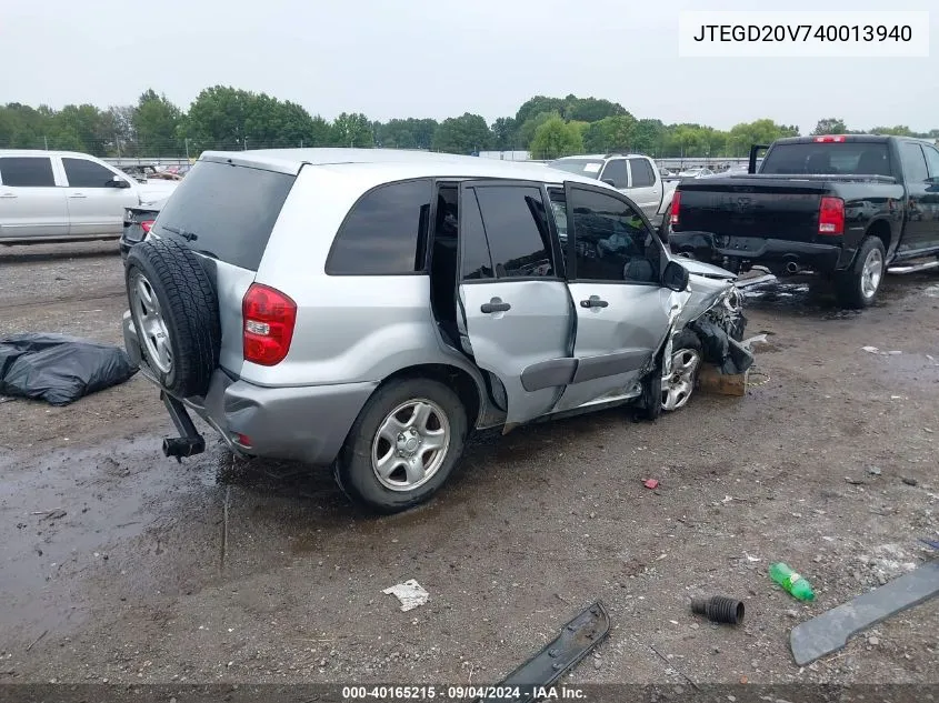 2004 Toyota Rav4 VIN: JTEGD20V740013940 Lot: 40165215