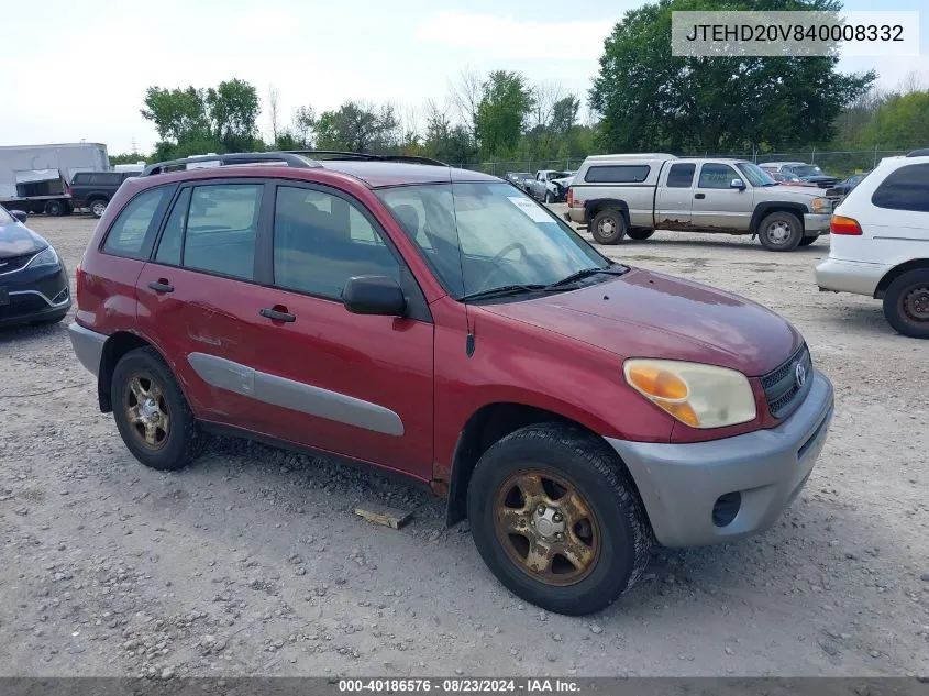 2004 Toyota Rav4 VIN: JTEHD20V840008332 Lot: 40186576