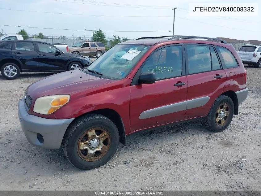 2004 Toyota Rav4 VIN: JTEHD20V840008332 Lot: 40186576