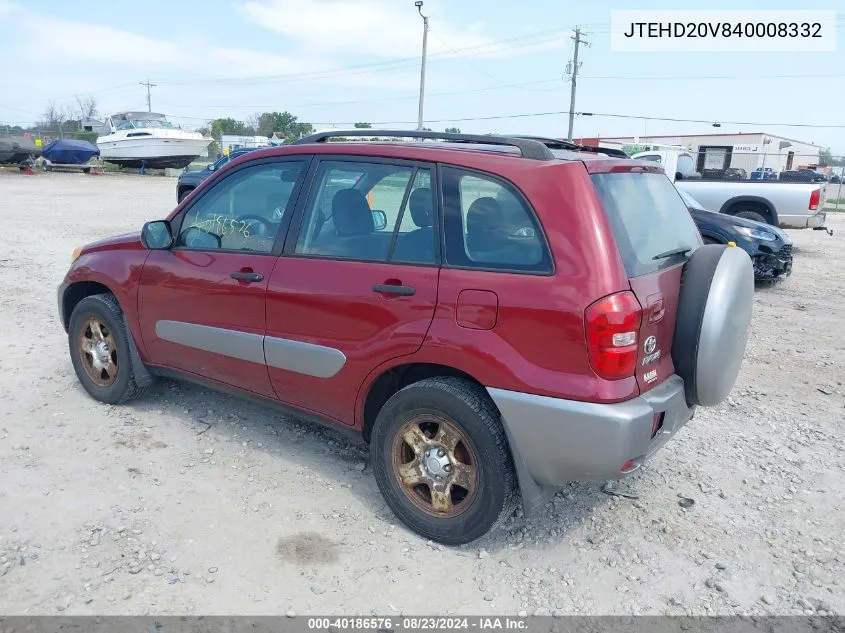 2004 Toyota Rav4 VIN: JTEHD20V840008332 Lot: 40186576