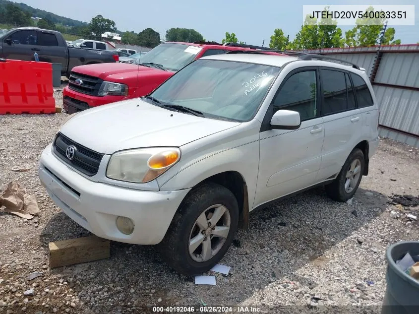 2004 Toyota Rav4 VIN: JTEHD20V540033351 Lot: 40192046