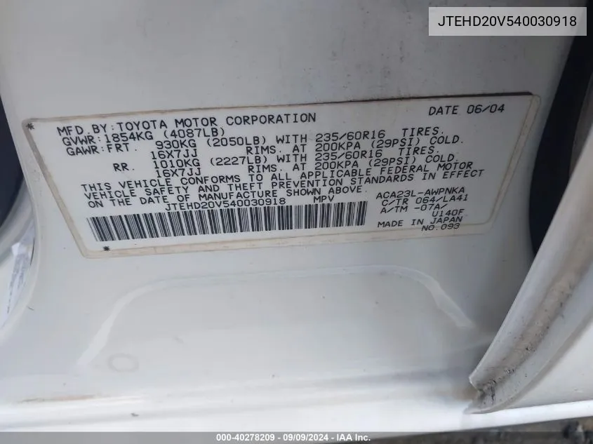 JTEHD20V540030918 2004 Toyota Rav4