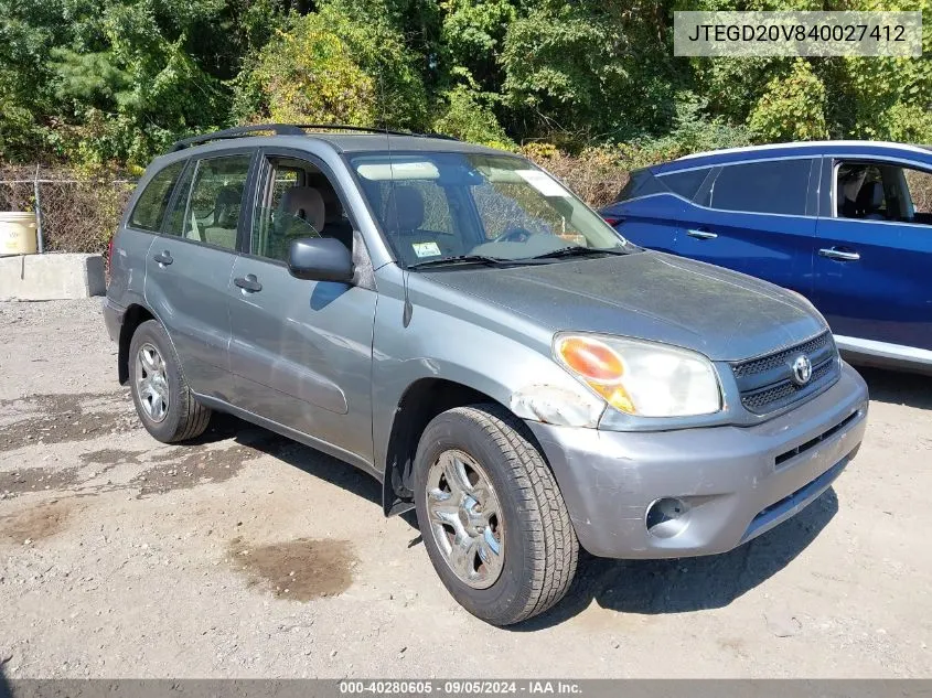 2004 Toyota Rav4 VIN: JTEGD20V840027412 Lot: 40280605