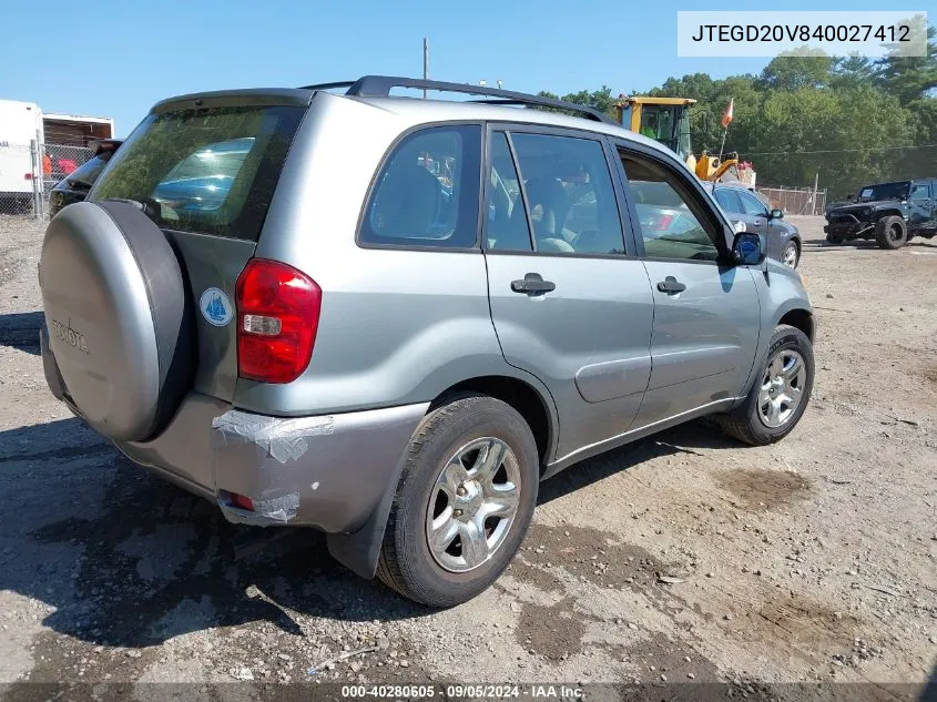 2004 Toyota Rav4 VIN: JTEGD20V840027412 Lot: 40280605