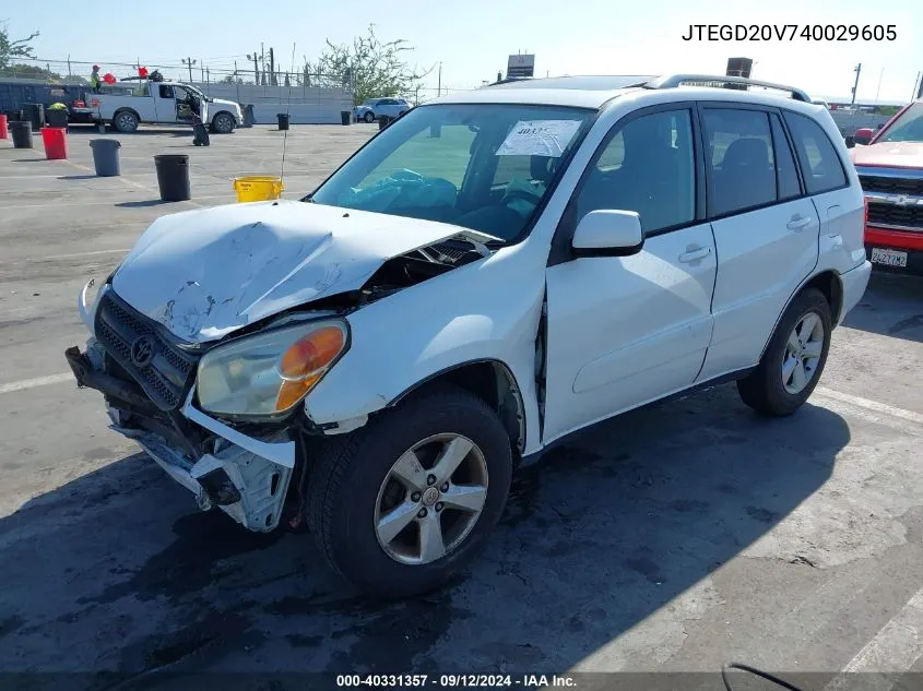 2004 Toyota Rav4 VIN: JTEGD20V740029605 Lot: 40331357