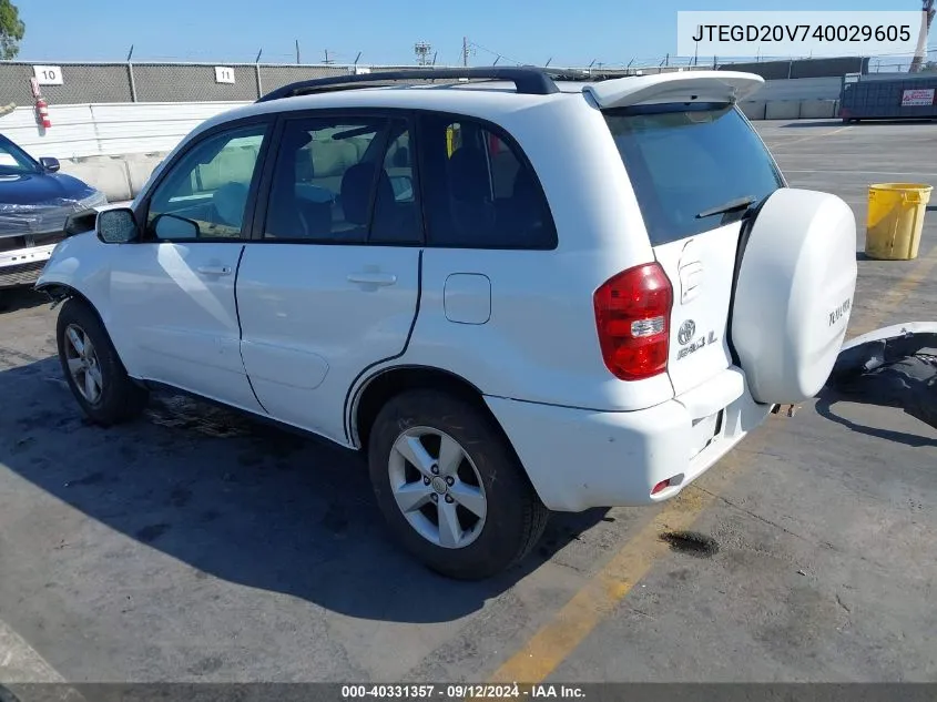 2004 Toyota Rav4 VIN: JTEGD20V740029605 Lot: 40331357