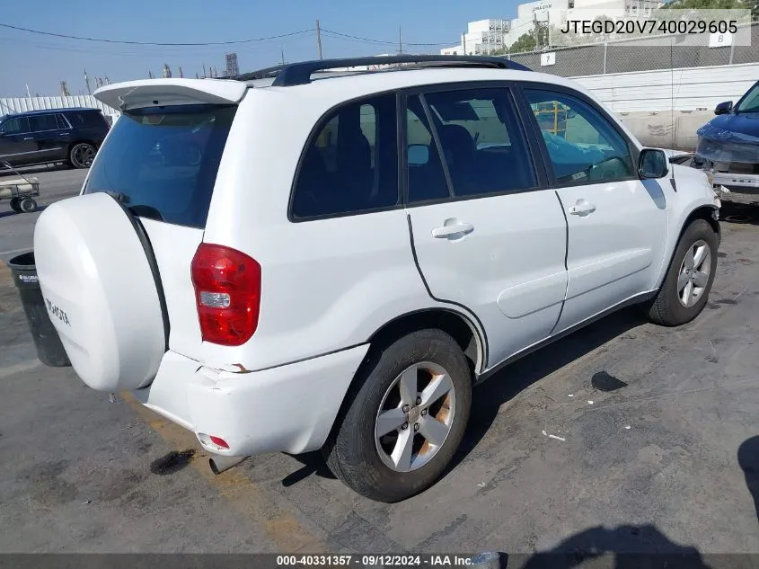 2004 Toyota Rav4 VIN: JTEGD20V740029605 Lot: 40331357