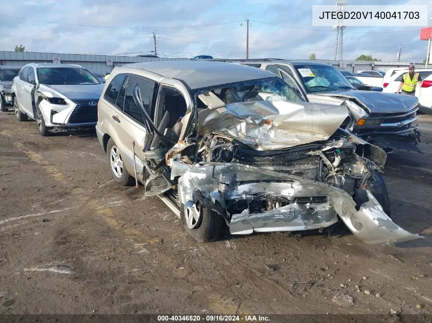 2004 Toyota Rav4 VIN: JTEGD20V140041703 Lot: 40346520