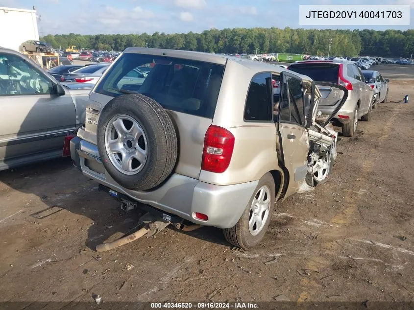 2004 Toyota Rav4 VIN: JTEGD20V140041703 Lot: 40346520