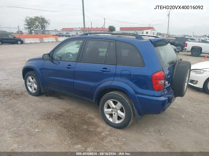 2004 Toyota Rav4 VIN: JTEHD20VX40016092 Lot: 40385635