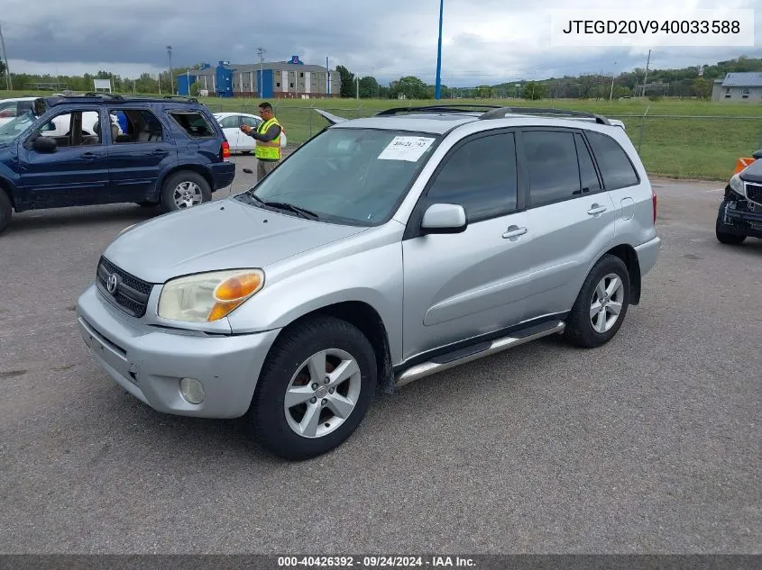 2004 Toyota Rav4 VIN: JTEGD20V940033588 Lot: 40426392