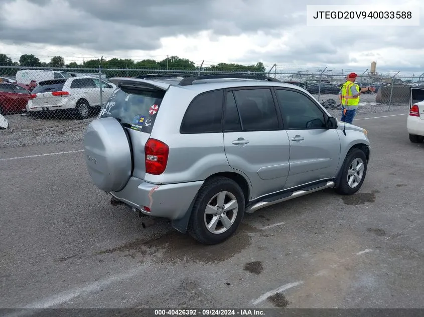 2004 Toyota Rav4 VIN: JTEGD20V940033588 Lot: 40426392