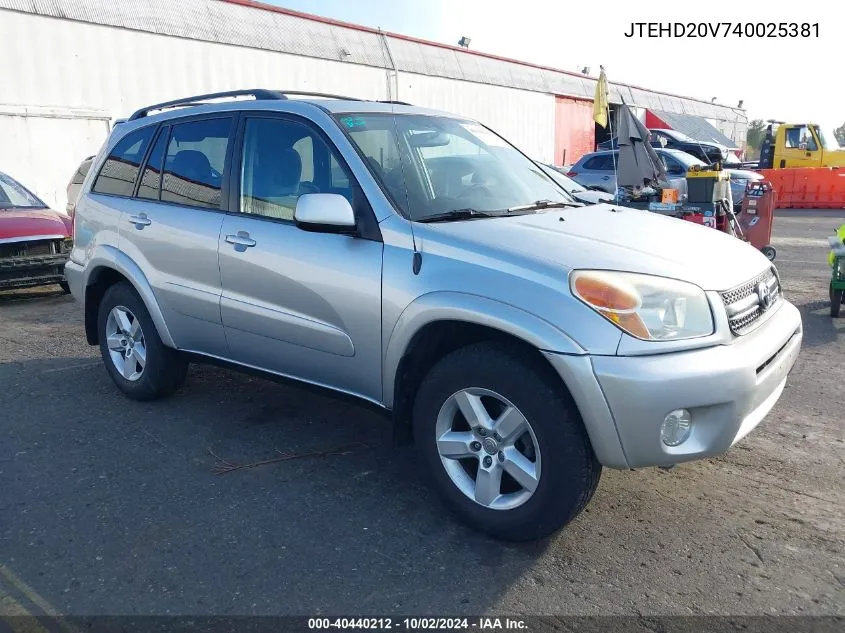 2004 Toyota Rav4 VIN: JTEHD20V740025381 Lot: 40440212