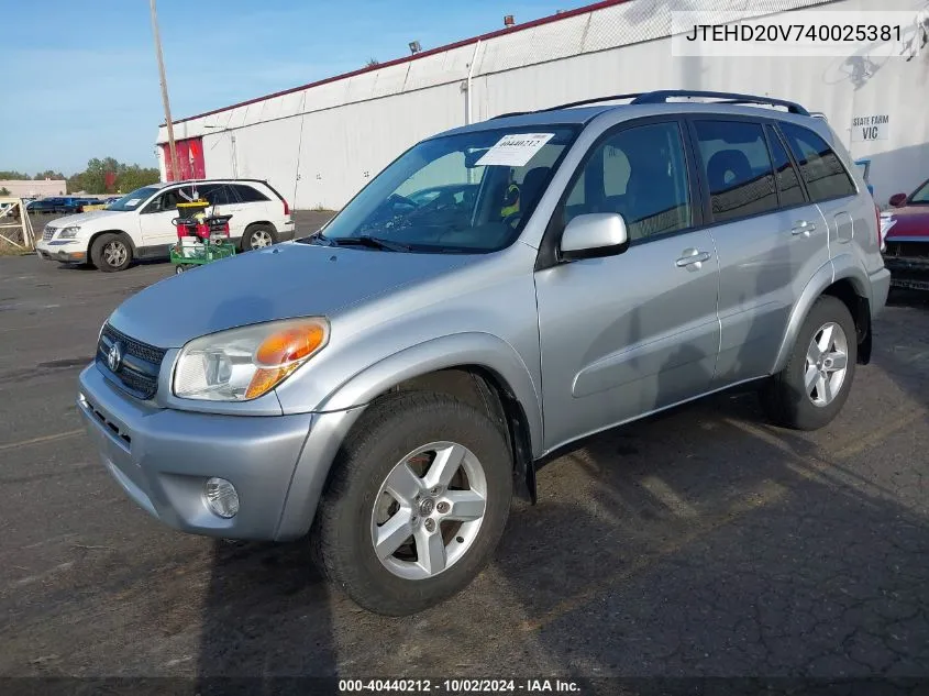 2004 Toyota Rav4 VIN: JTEHD20V740025381 Lot: 40440212