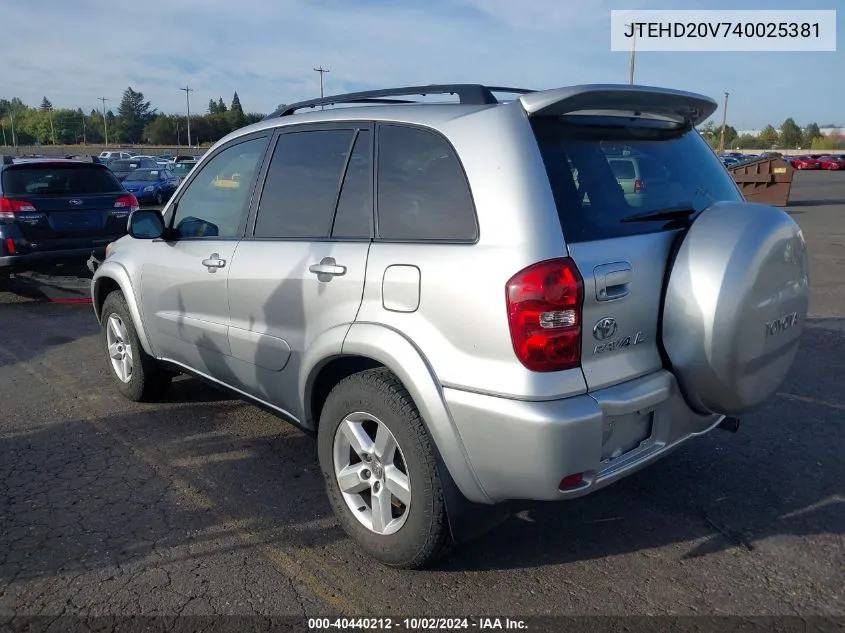 2004 Toyota Rav4 VIN: JTEHD20V740025381 Lot: 40440212