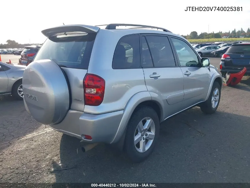 2004 Toyota Rav4 VIN: JTEHD20V740025381 Lot: 40440212