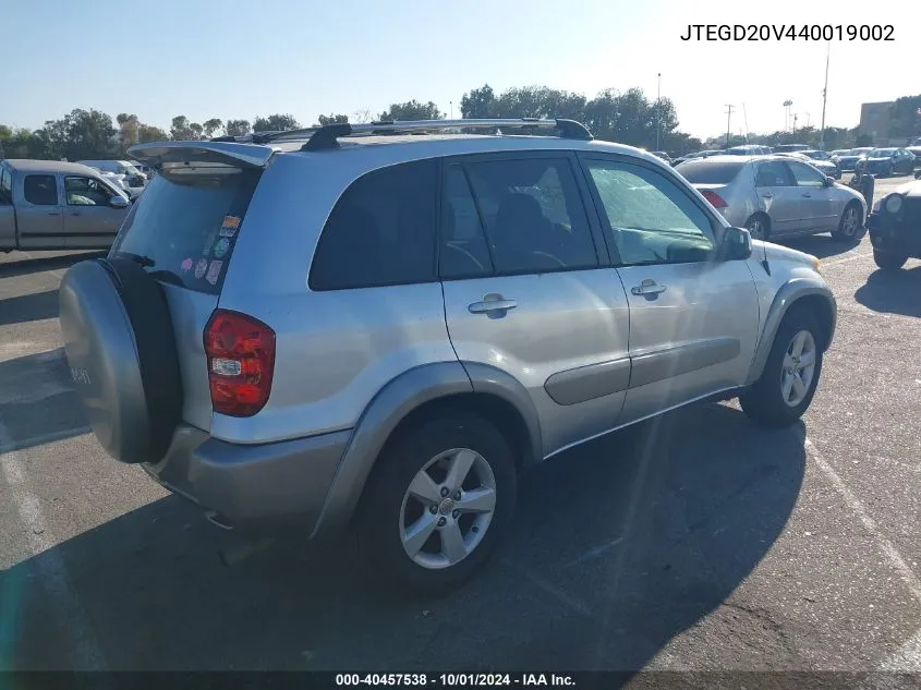 2004 Toyota Rav4 VIN: JTEGD20V440019002 Lot: 40457538