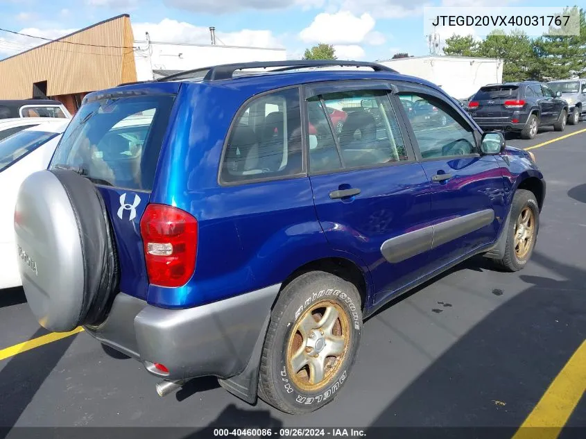 2004 Toyota Rav4 VIN: JTEGD20VX40031767 Lot: 40460086