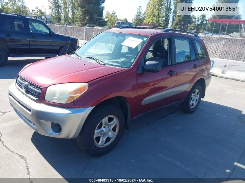 2004 Toyota Rav4 VIN: JTEHD20V540013651 Lot: 40489918