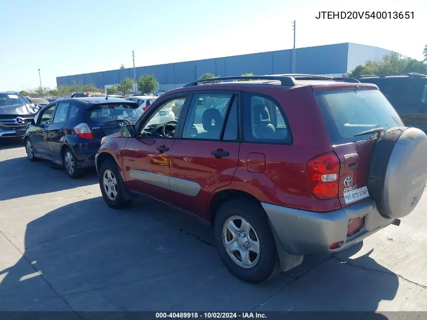 2004 Toyota Rav4 VIN: JTEHD20V540013651 Lot: 40489918