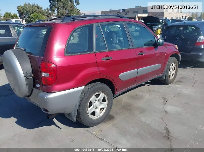 2004 Toyota Rav4 VIN: JTEHD20V540013651 Lot: 40489918