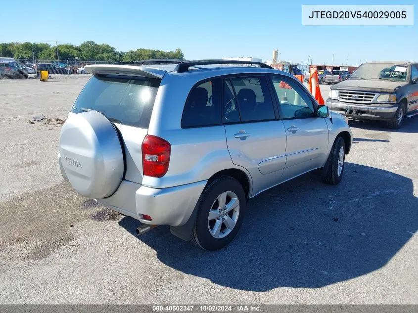 2004 Toyota Rav4 VIN: JTEGD20V540029005 Lot: 40502347