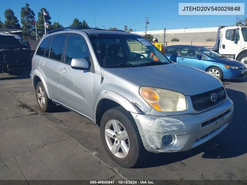 2004 Toyota Rav4 VIN: JTEHD20V540029848 Lot: 40600847