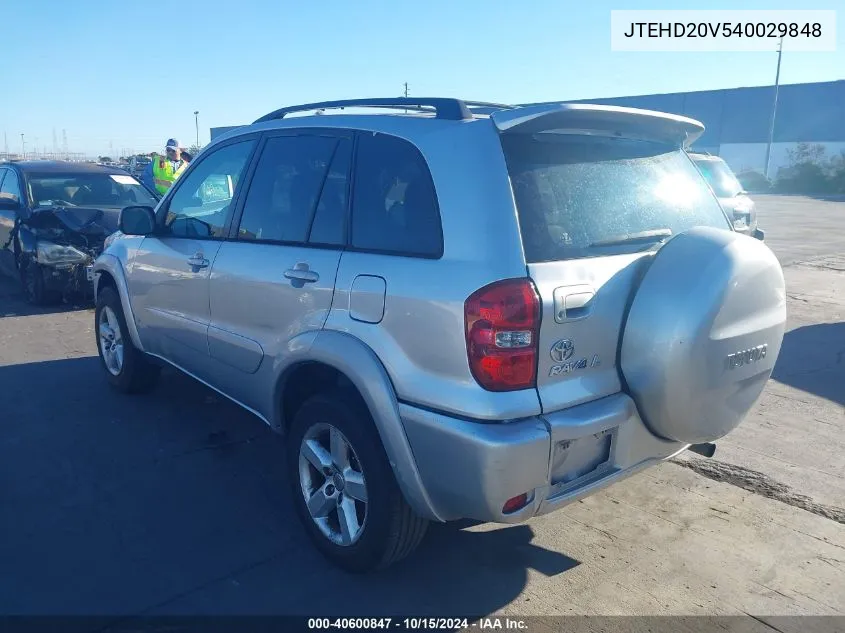 2004 Toyota Rav4 VIN: JTEHD20V540029848 Lot: 40600847