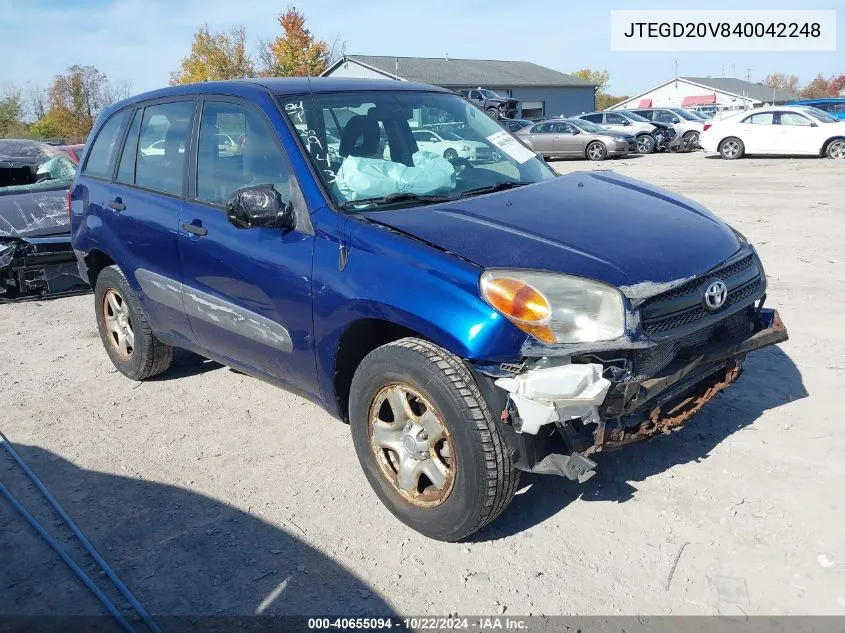 2004 Toyota Rav4 VIN: JTEGD20V840042248 Lot: 40655094