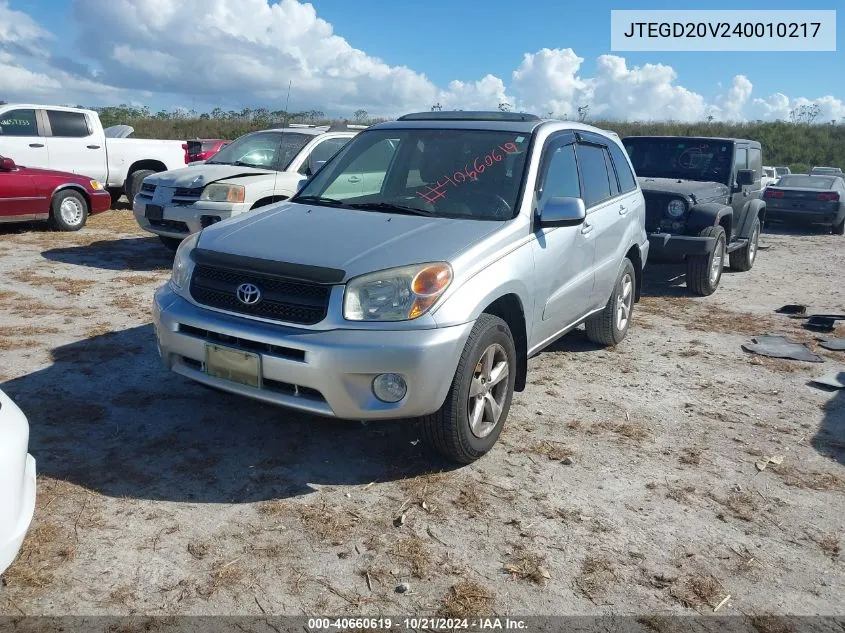 2004 Toyota Rav4 VIN: JTEGD20V240010217 Lot: 40660619