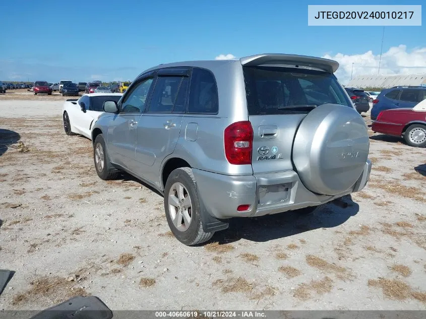 2004 Toyota Rav4 VIN: JTEGD20V240010217 Lot: 40660619