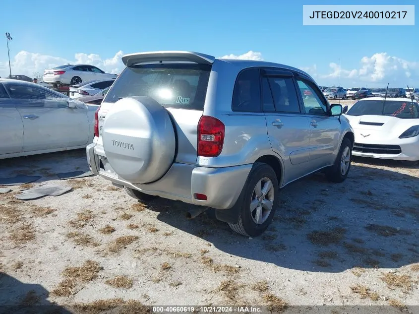 2004 Toyota Rav4 VIN: JTEGD20V240010217 Lot: 40660619