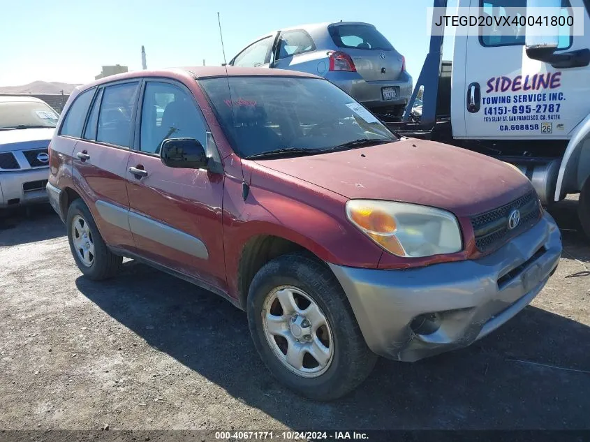 2004 Toyota Rav4 VIN: JTEGD20VX40041800 Lot: 40671771