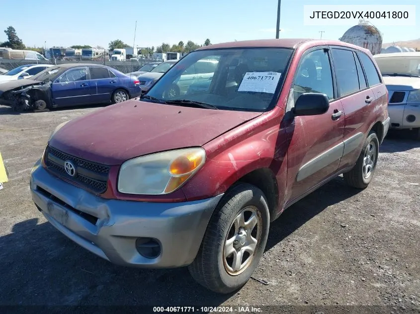 2004 Toyota Rav4 VIN: JTEGD20VX40041800 Lot: 40671771