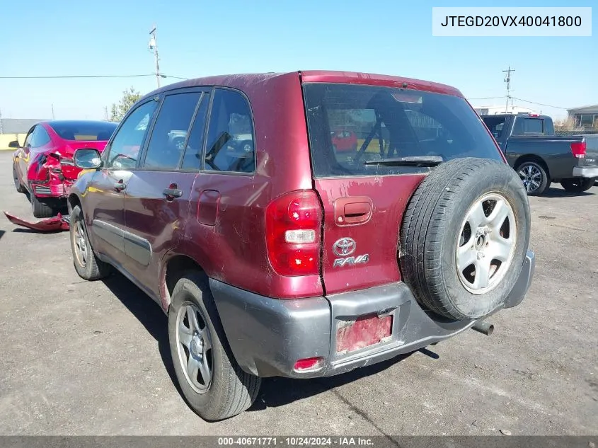 2004 Toyota Rav4 VIN: JTEGD20VX40041800 Lot: 40671771