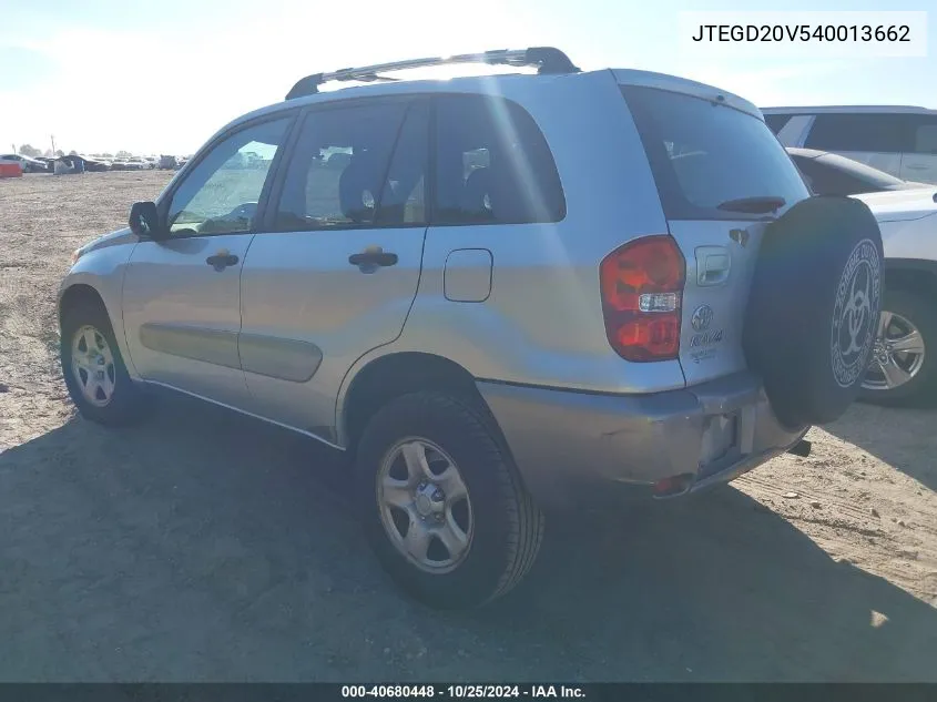 2004 Toyota Rav4 VIN: JTEGD20V540013662 Lot: 40680448