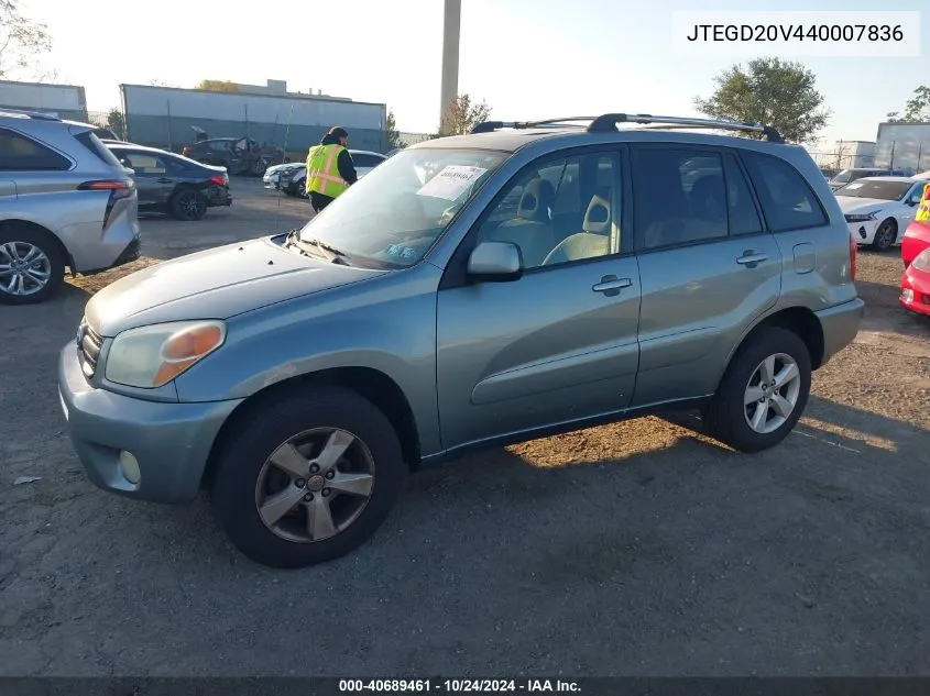 2004 Toyota Rav4 VIN: JTEGD20V440007836 Lot: 40689461