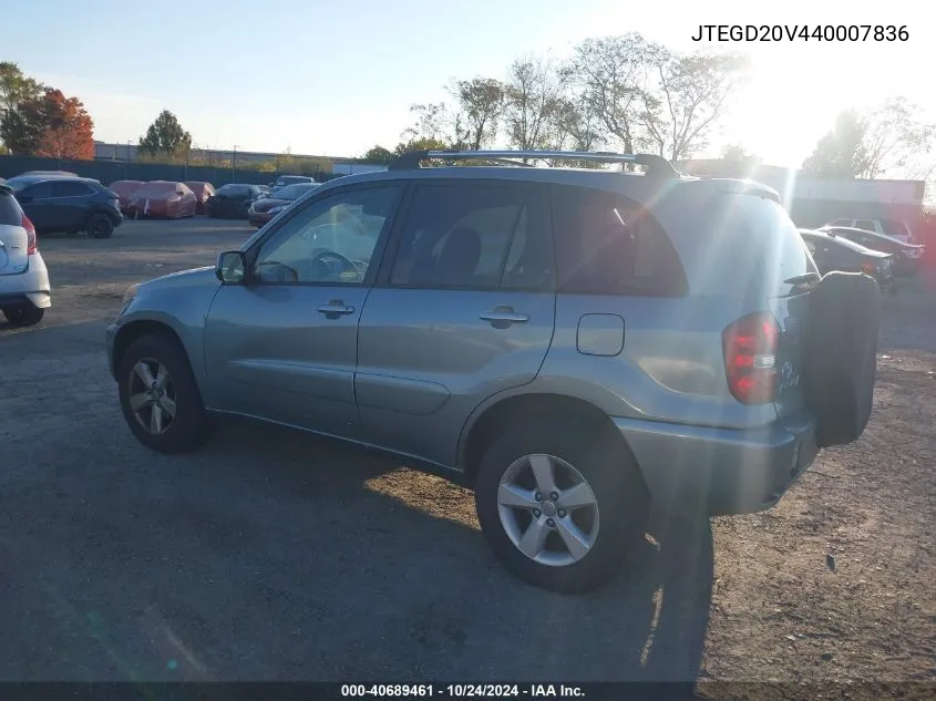 2004 Toyota Rav4 VIN: JTEGD20V440007836 Lot: 40689461