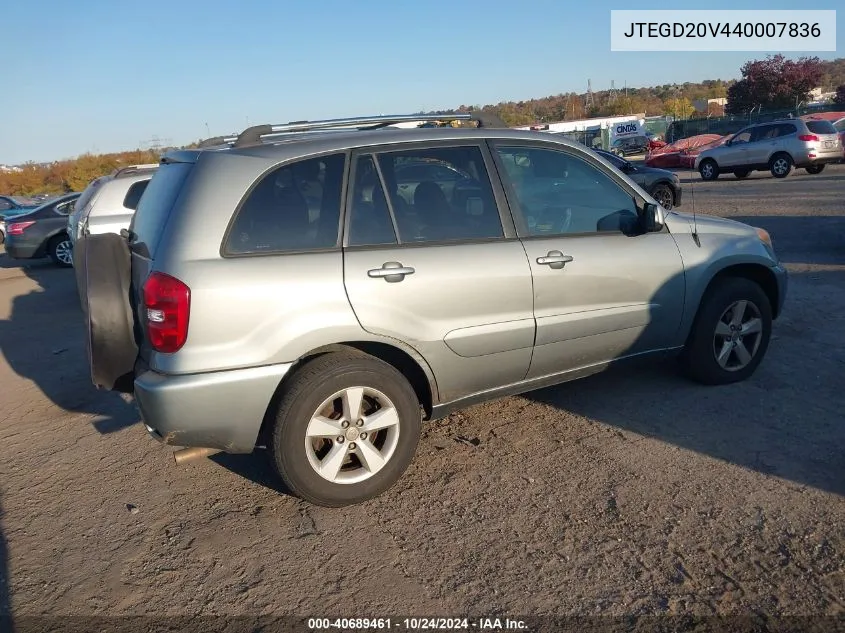 2004 Toyota Rav4 VIN: JTEGD20V440007836 Lot: 40689461