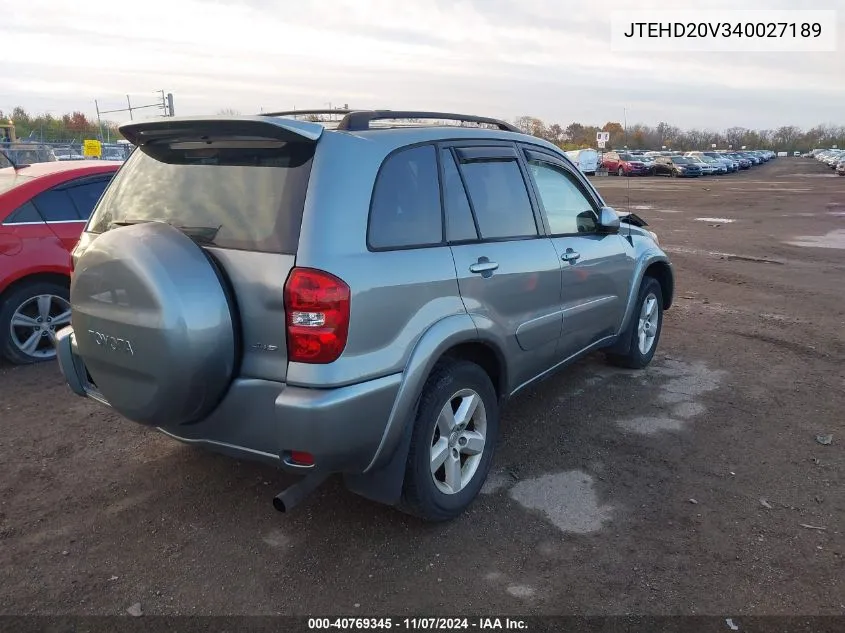 2004 Toyota Rav4 VIN: JTEHD20V340027189 Lot: 40769345