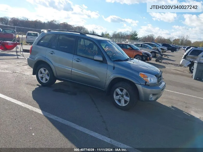 2004 Toyota Rav4 VIN: JTEHD20V340027242 Lot: 40774039