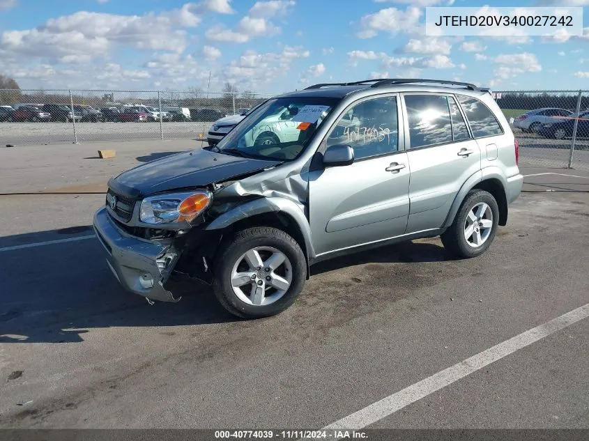 2004 Toyota Rav4 VIN: JTEHD20V340027242 Lot: 40774039