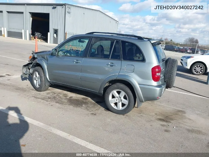 2004 Toyota Rav4 VIN: JTEHD20V340027242 Lot: 40774039