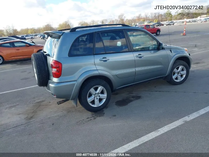 2004 Toyota Rav4 VIN: JTEHD20V340027242 Lot: 40774039