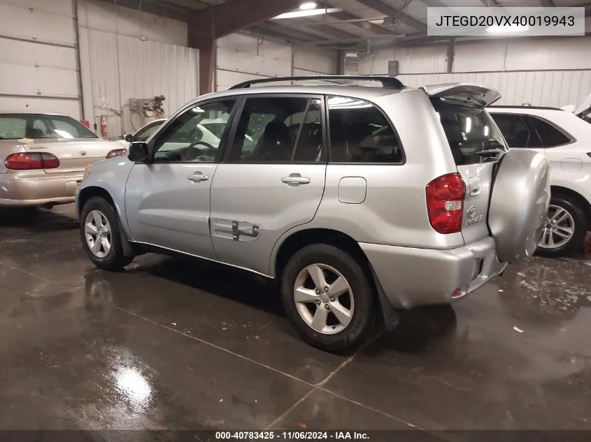 2004 Toyota Rav4 VIN: JTEGD20VX40019943 Lot: 40783425