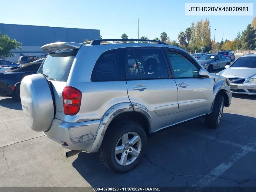 2004 Toyota Rav4 VIN: JTEHD20VX46020981 Lot: 40790328