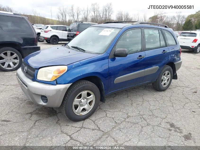 2004 Toyota Rav4 VIN: JTEGD20V940005581 Lot: 40791716