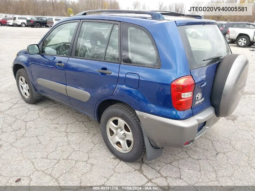 2004 Toyota Rav4 VIN: JTEGD20V940005581 Lot: 40791716